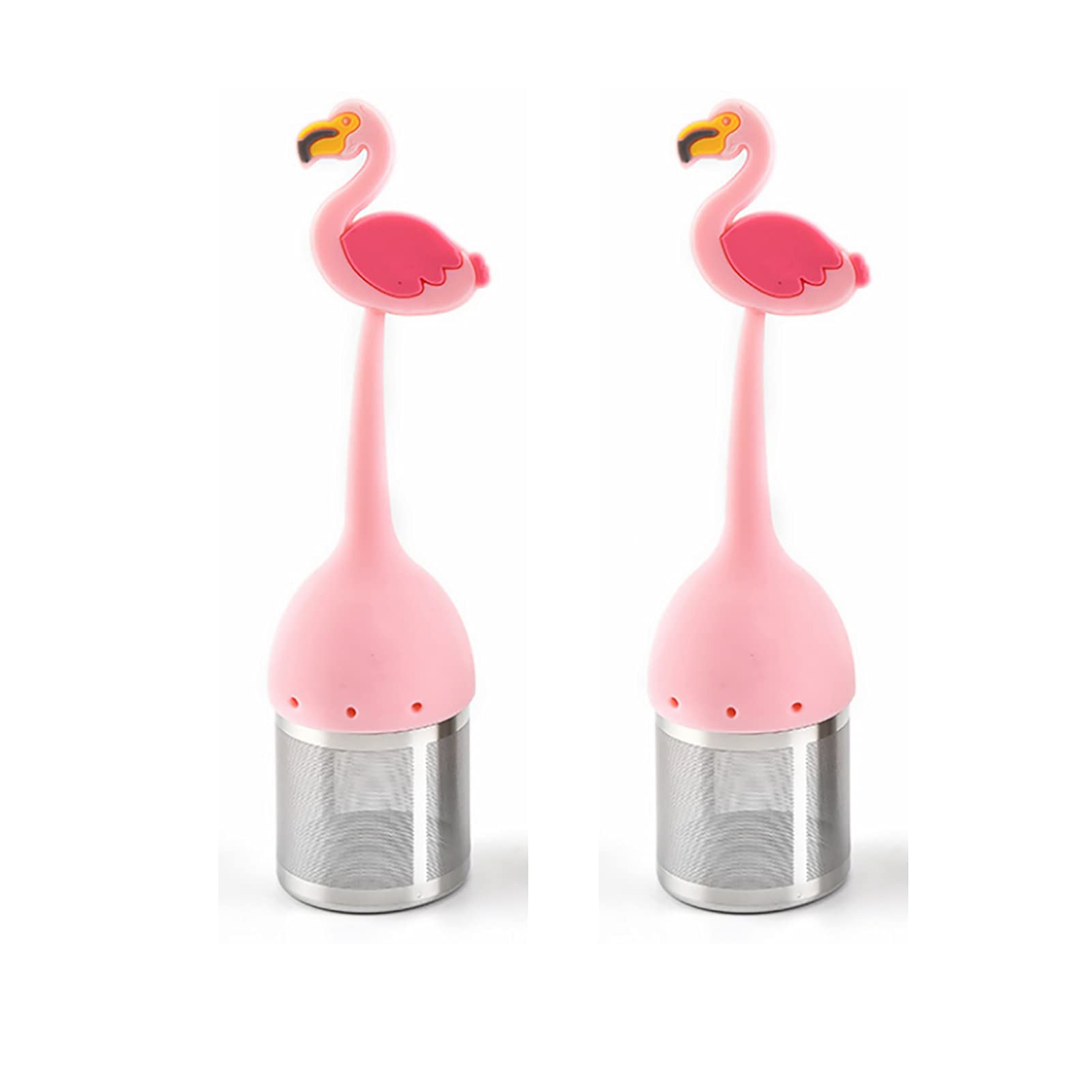 Tea Infusers, Loose Leaf Tea Steeper, Fine Mesh Teas Filter, Teas Diffuser for Loose Leaf or Herbal, 304 Stainless Steel Strainer Silicone Handle, 2 Pack, Flamingo Design