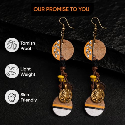 Image of Handcrafted Boho & Tribal Earrings for Women - Wooden, Brass & Terracotta Statement Designs in Drop, Hoop, Loop & Dangle Styles