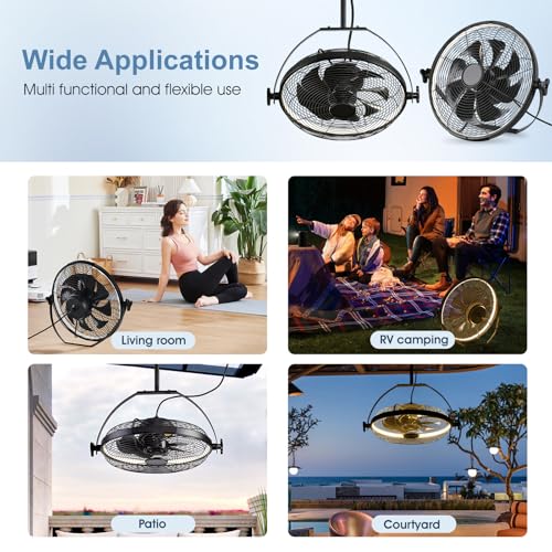 Gazebo Fans Outdoor Hanging Ceiling Fans with Lights,16" Portable Plug in Ceiling Fan,Multi-Angle Adjustable Floor Fans,Black Outdoor Ceiling Fans for Patios. - Image 7