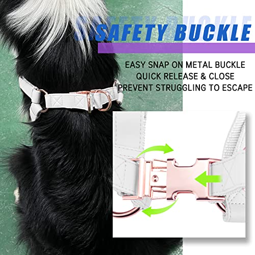 Soft Leather No Pull Dog Harness - Adjustable Step In Dog Harness With Rose Gold Heavy Duty Metal Buckle, Freedom Nylon Dog Halter Vests For Small Medium Large Dogs Easy Walking Training (White,L) #TOP2