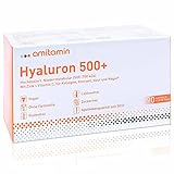 amitamin Hyaluron 500+, Apothekenqualität, 90 Kapseln für 3 Monate, einzeln hygienisch verpackt, hochdosierte Hyaloronsäurekapseln 500mg, 500-700 kDa, plus Vitamin C und Zink, vegan