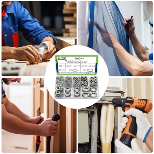 Vifmy External Tooth Lock Washers Assortment Kit(500 Pack),M2.5 M3 M4 M5 M6 M...