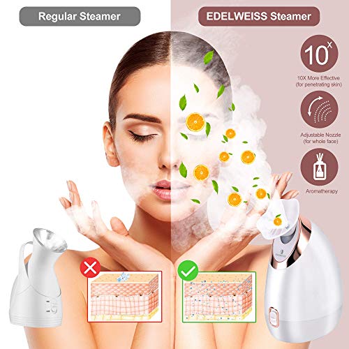 EDELWEISS Facial Steamer Nano Ionic Face Steamer for Home Facial, with Aromatherapy, Warm Mist Humidifier Atomizer for Face Sauna Spa Sinuses Moisturizing, Unique Self Care Gifts for Women