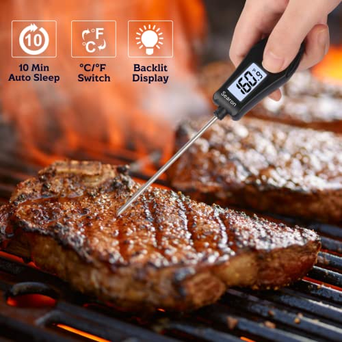 Searon Termómetro digital para carne – Termómetro de alimentos 3 segundos de lectura instantánea, apagado automático, impermeable, pantalla de retroiluminación para cocina