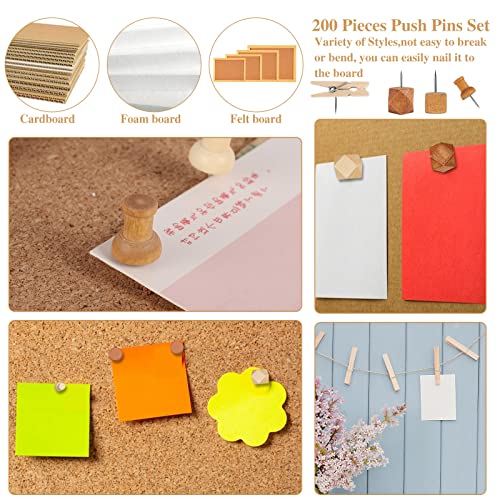 200 Stück Pinnadeln Holz, Heftzwecken Reißzwecken mit Aufbewahrungsbox Pinnwandnadeln Reißnägel für Korkplatte Landkarte Fotos Handwerk (8 Stile)
