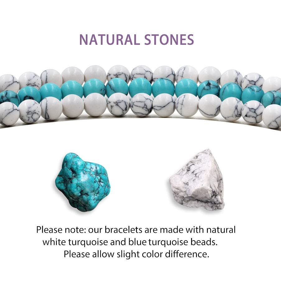 Image of Uloveido Color Changing Heart Mood Charm Bracelet for Mother Gift, Handmade Natural Turquoise Bracelet for Mom Grandmother Birthday Mother Day Gift Y3706