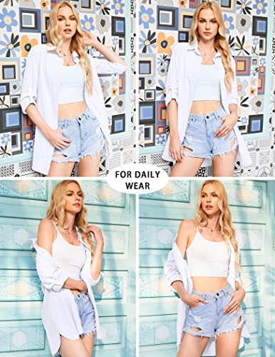 Hotouch White Button Down Shirt For Women Long Sleeve Linen Shirt Dress Tunics Summer Beach Dress White L #TOP2