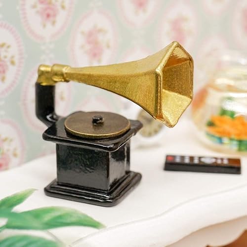 Miniatura 7 de Odoria 112 Tocadiscos de Gramófono en miniatura Accesorios de decoración de casa de muñecas