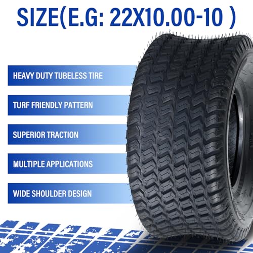 SUNROAD 22x10.00-10 Turf Tires Lawn & Garden Mower 22x10-10 22x10x10 4 Ply Set of 2