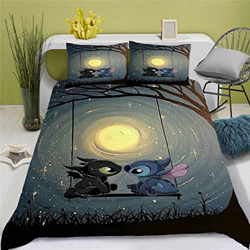 Bfrdollf Lilo & Stitch Parure de lit Anime Stitch Ensemble de literie pour Enfants Lilo et Stitch Literie pour Adolescents Ensemble de literie pour Enfants (Single 135×200CM,10) Cover