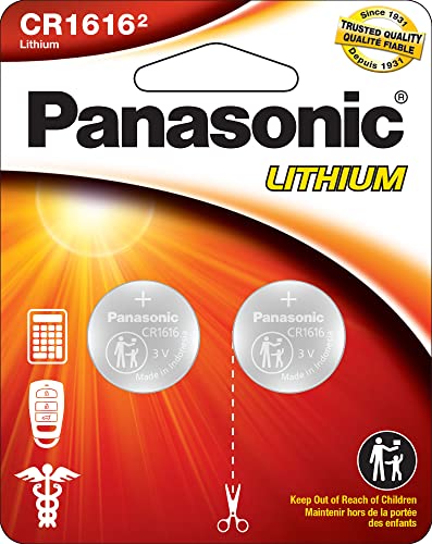 Panasonic CR1616 3.0 Volt Long Lasting Lithium Coin Cell Batteries in Child Resistant, Standards Based Packaging, 2-Battery Pack