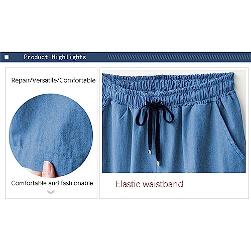 FZYLQY Women Elastic Waist Wide Leg Capris Pants 2024 Summer Cropped Denim Pants Loose Fit Jeans Palazzo Culottes with Pocket4