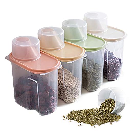 Elinala Recipientes para Cereales Almacenamiento, 4 Piezas PlÁStico de Alimentos Secos Caja, Cajas de Almacenamiento de Cocina Etiquetadas con Tapas para Alimentos Secos, Cereales y Harina.