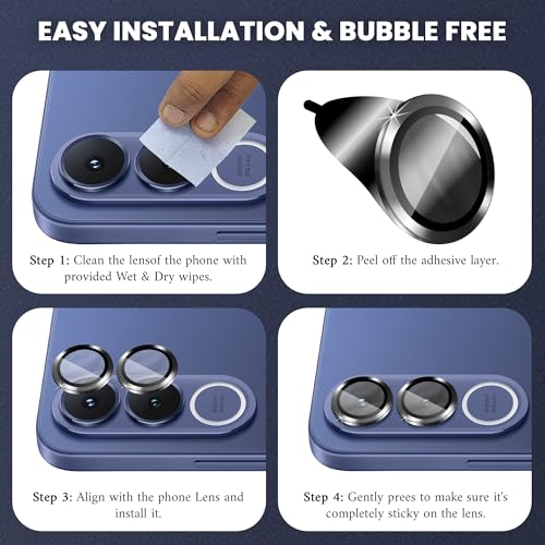 Image of FIRST MART Black Camera Ring Guard Protector for Vivo V70 FE | Tempered Glass with Metal Alloy Rings, HD Clear, Scratch Resistant, Case-Friendly | Pack of 1