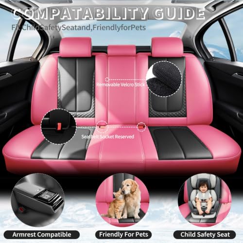 Image of Fit Trailblazer Car Seat Covers for Chevrolet /Chevy Trailblazer 2021-2026 - Premium Breathable Leather,Airbag Compatible,Waterproof All-Weather Seat Cushion Protector, 2 Front Seat Pink&Black