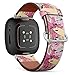 CJBROES Replacement Leather Watch Band, Compatible with Fitbit Versa 3 and Fitbit Sense of Wristband Bracelet Accessory - Flowers-Brush