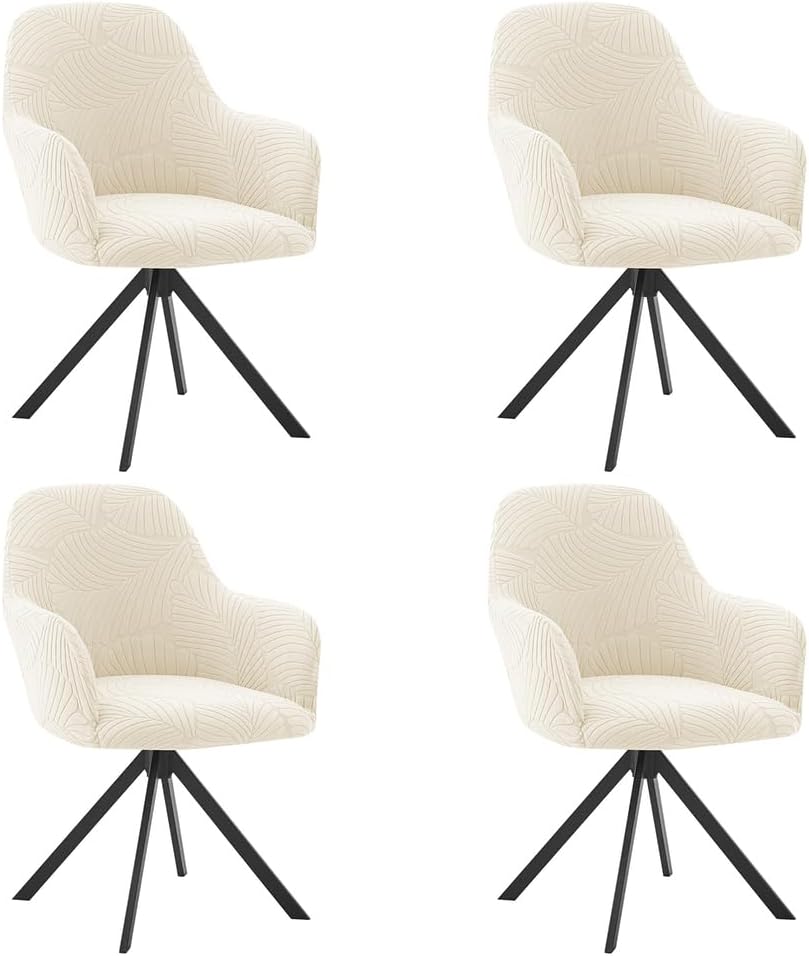 Dining Chair Cover with Arms, High Elasticity Curved Back Chairs Covers Removable Dining Room Seat Slipcover Minimalist Armchair Protector, for Home Living Decor,Beige,4PCS