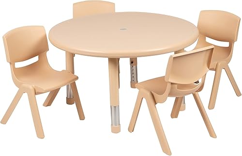Miniatura 2 de Flash Furniture Emmy - Juego de mesa redonda de plástico azul de 33 pulgadas con 4 sillas Azul,Verde,Natural,Rojo,https://www.amazon.com/dp/undefined