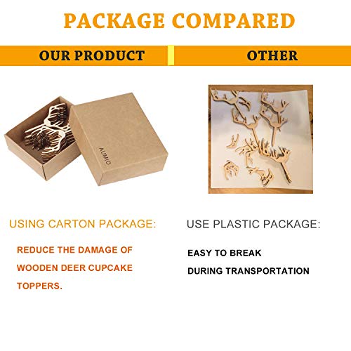 Aumio Deer Cupcake Toppers Wooden Baby Shower Woodland Antler Cake Picks Party Decorations Wedding Hunting Boho Rustic Country Birthday Party Supplies Set Of 24 #TOP6