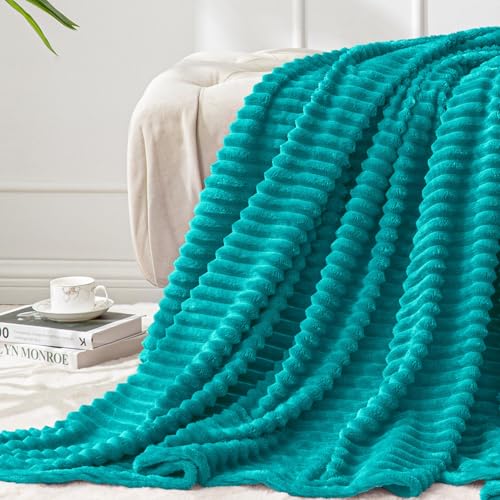 Image of BEDELITE Fleece Throw Blanket for Couch - 3D Ribbed Jacquard Soft and Warm Decorative Fuzzy Blanket - Cozy, Fluffy, Plush Lightweight Blue Throw Blankets for Bed, Sofa, 50x60 inches