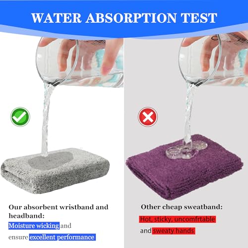 6 Pack Sports Wrist Sweatbands Set Headband Wristband Set, Moisture Wicking Sweat Bands 4 Tennis Wrist Sweatband + 2 Headbands, Athletic Terry Cloth Sweat Absorbing Head Band for Working Out - Image 4