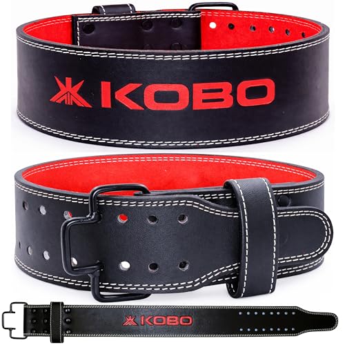 Image of Kobo Premium 8MM Weight Lifting Leather Prong Belt - Power Lifting Belt for Men & Women for Lower Back Support for Gym Workouts Deadlifts Squats Powerlifting - 4 Inch Wide (Medium)
