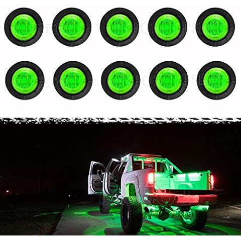 PSEQT 3 LED Round Rock Lights Car Underglow Wheel Fender Well Lighting Kit for Golf Cart Trailer Offroad Truck Ford RV UTV ATV Snowmobile (Green, 10Pcs) Cover