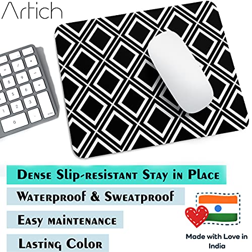 Image of Artich Designer Gaming Mouse Pad for Office Laptop /Computer with Super Soft Non-Slip Rubber Base and Lycra Cloth Surface for Silky Touch Rectangle Marble (Black Chequer Pattern)