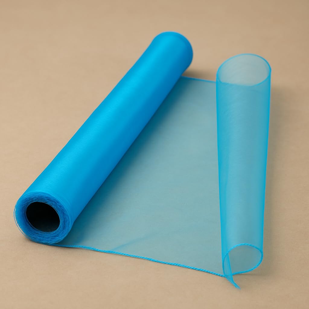 Oasis Sheer Organza Fabric Roll For Gift Packaging, Trousseau Hamper Wrapping, Wedding, Party Backdrop Decoration, Wrapping Flower Bouquets, 38cmx9mtr (1 Roll) Turquoise Blue-image-16