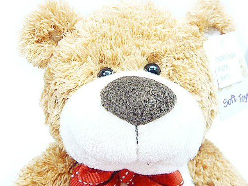 Amazon.co.jp: くまさん ぬいぐるみ 33cm 茶 赤リボン