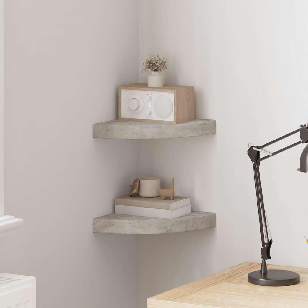 Set 2 Mensole Angolari Sospese da Muro, Grigio Cemento 25x25 cm