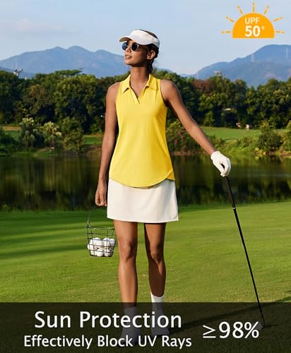 Image of PINSPARK Womens Golf Shirt UPF 50+ Sleeveless Collared Shirts Quick Dry Tennis Polo V-Neck Racerback Athletic Workout Tank