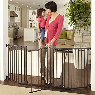 North States 72" Wide Deluxe Décor Baby Gate: Provides safety in extra-wide spaces with added one-hand functionality. Hardware mount. Fits 38.3"-72" wide (30" tall, Bronze)