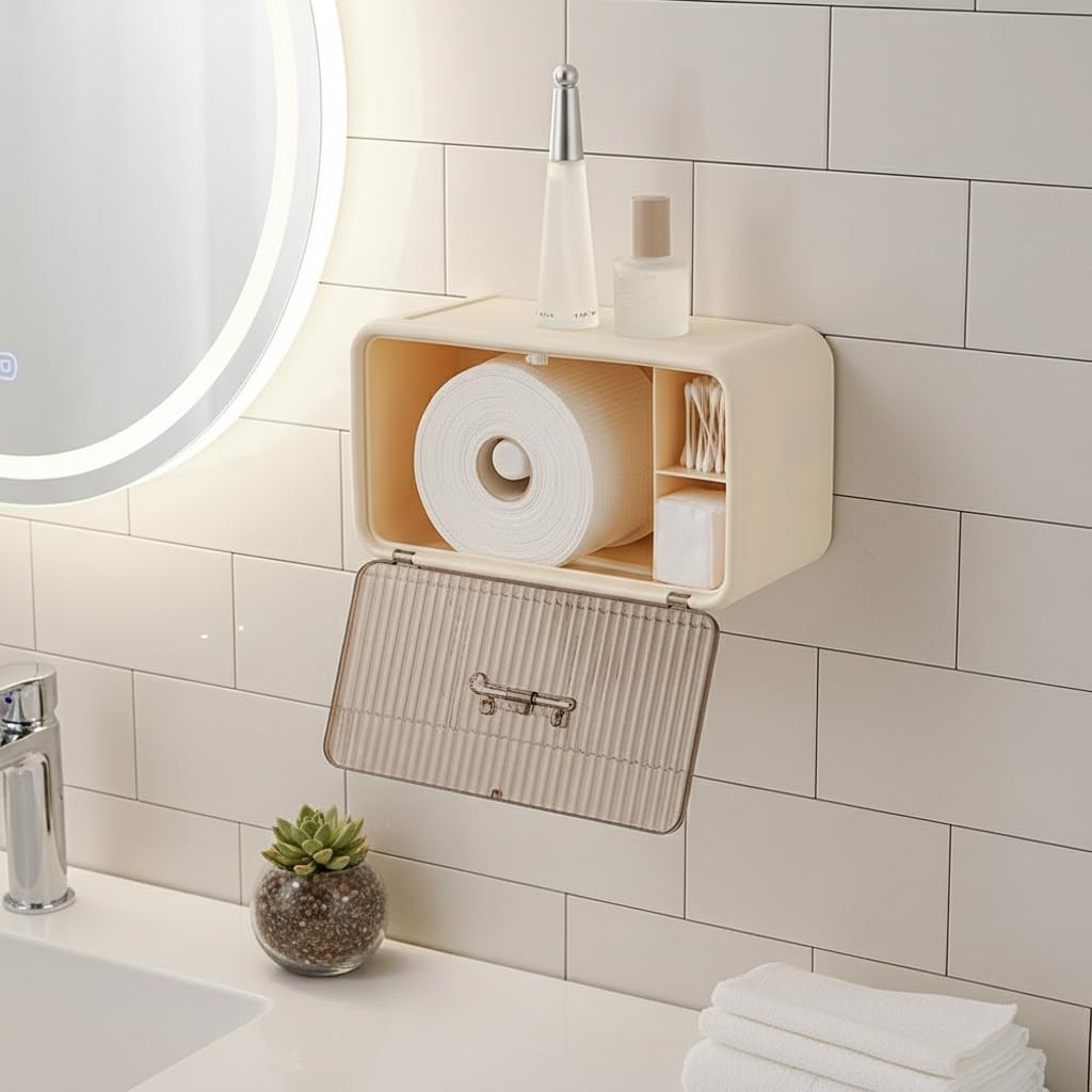小物入れ HUMAN MADE BATHROOM COUNTERTOP ORGANIZER Organizador de Banheiro com Porta Papel Higiênico, Creme, Montagem