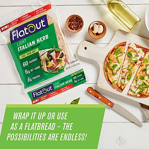 Flatout Flatbread, Light Italian Herb Wraps, Perfect For Use As Sandwich Bread, Pizza Crust, Tortillas, Wraps And More, 8 Flatbreads, 4 Pack #TOP4