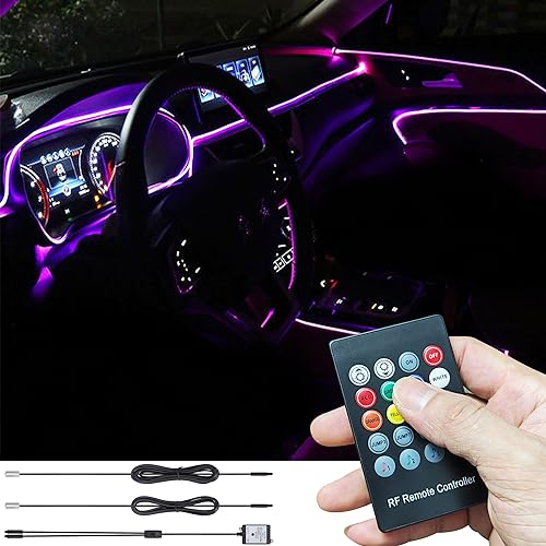 TABEN Kits de iluminación Ambiental para Interiores de automóviles USB 3 Metros Fibra óptica RGB Sincronización de música Multicolor y Control Remoto RF 12V con Cargador de automóvil QC 3.0