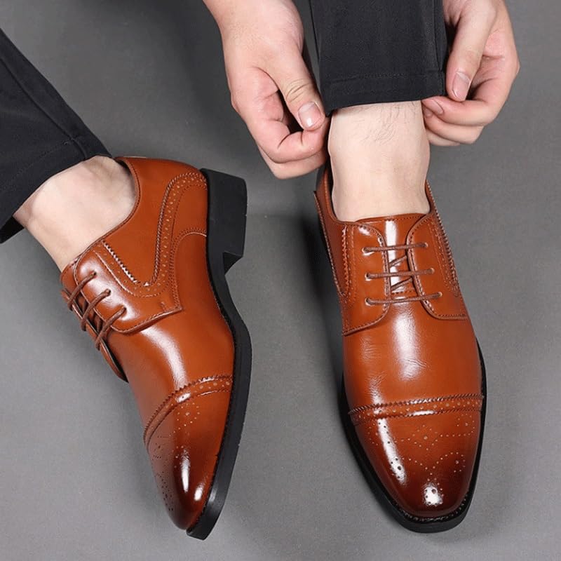 Men's Business Wingtip Lace Up Dress Shoes Retro Round Toe Comfortable Lug Sole Non-Slip Lace-Up Dress Shoes4