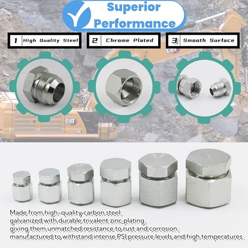 Image of 64 Pcs Hydraulic Hose Tube and Pipe Fitting Kit, 37 Flare JIC Cap and Plug Kit, Heavy Duty Seal Adapter Set w Precision Threading, Steel Flare Fitting Set, Dash Sizes -04-06 -08-10 -12-16