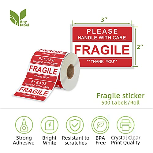 Anylabel FS 2 Inch X 3 Inch Fragile Stickers For Shipping And Moving "Please Handle With Care Fragile Thank You" Do Not Drop, Warning Stickers Fragile Labels thumb #1