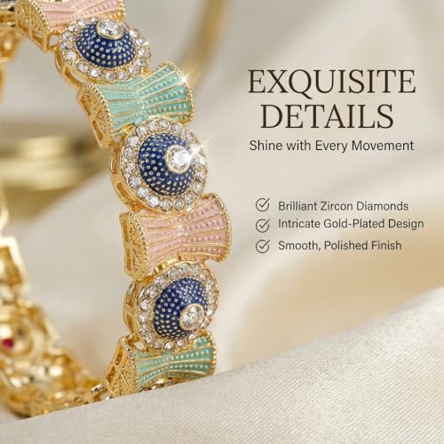 Image of NMII Gold Metal Bangles Rajwadi Style Kangan Set For Women & Girls with Zircon Diamond | Traditional Girl's Bangles Bracelet | Kada For Women Trendy | Wedding, Party, Festive, Daily- Set of 2