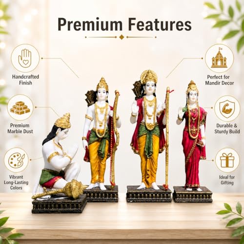 Image of ARMONIA Ram Darbar with Ram, Laxman, Sita & Hanuman Murti Idol Statue for Home Decor Temple | Marble Dust Finish- Multicolour - 30 cm | Best Gift for Wedding & Housewarming (Inside 1 Microfiber Cloth)