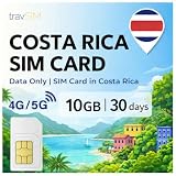 travSIM Costa Rica SIM Card | 10GB Mobile Data at 4G/5G speeds | Free Roaming in El Salvador, Guatemala, Nicaragua & Panama | Plan on Costa Rica SIM Card is Valid for 30 Days