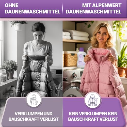 ALPENWERT Daunenwaschmittel 1L - Spezialwaschmittel für Daunenjacken, Bettdecken, Schlafsäcke & Kissen - sanftes Waschmittel für fasertiefe… – Ansicht 3