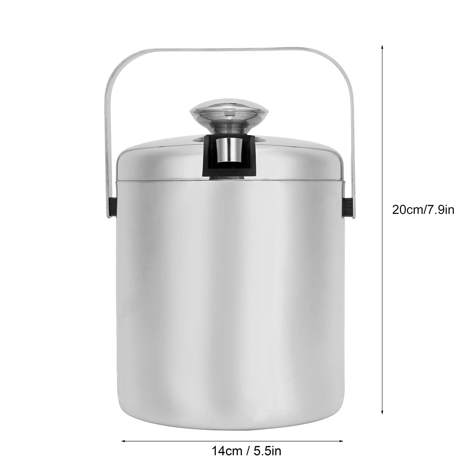 Seau à Glace avec Couvercle 304 Crépine en Acier Inoxydable Conteneur à Glace Pince à Glace pour Fournitures de Barre à Domicile 1300 Ml