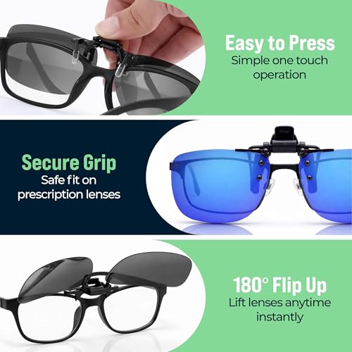 Image of Success Eyewear Clip On Sunglasses Flip Up Polarized Sunglasses Clip onto Eyeglasses Over Prescription Glasses Case Included