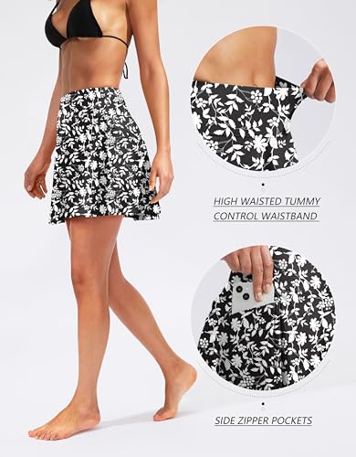 Image of Kayrth Women's High Waisted Swim Skirt with Zipper Pockets Tummy Control Bathing Suit Swimsuit Tankini Bottoms