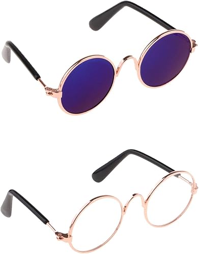 Esquirla 2 pares de lentes de sol redondos retro 16 BJD para muñecas, disfraces, accesorios de cosplay, negro y transparente