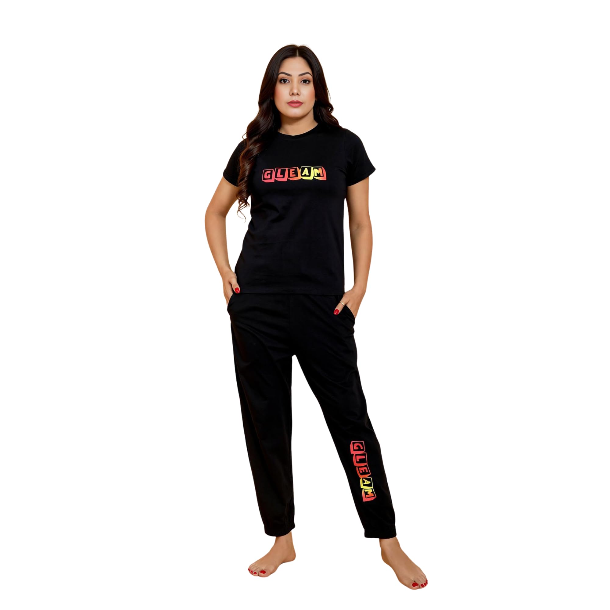 Echo Set for Women, T-Shirt and Joggers Co-Ord Set, Navy blue, 100% Cotton Relaxed Fit-image-20
