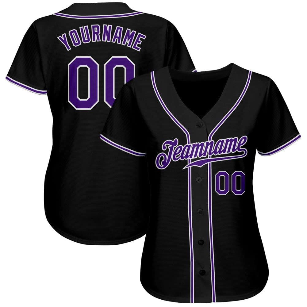 Generic Personalized Baseball Jersey Women Men Youth Kids, Custom Baseball Shirt Printed Stitched Name Number Logo Black Purple Baseball Uniform