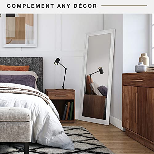 Image of MCS Ezra 24.66x68.66 Large Floor Mirror, White Woodgrain & Beveled Mirror, Vertical & Horizontal Wall Hanging Mirror for Bathroom, Bedroom & Livingroom
